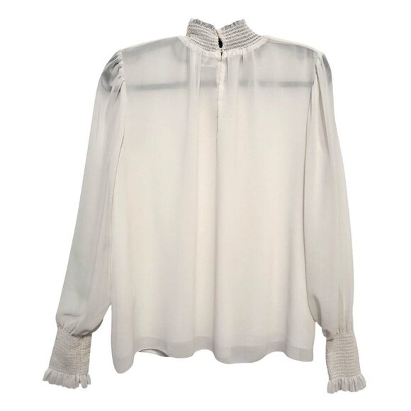 Aritzia Wilfred Valencia Blouse Light Birch Ivory Chiffon Mock Neck Top - Picture 8 of 15